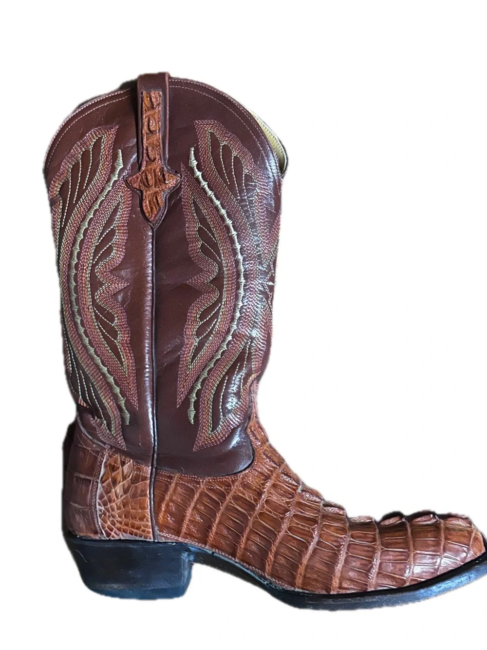 Ferrini ~ Vintage ~ Men’s 9 1/2 ~ Brown & Beige ~ Caiman Crocodile Leather Boots